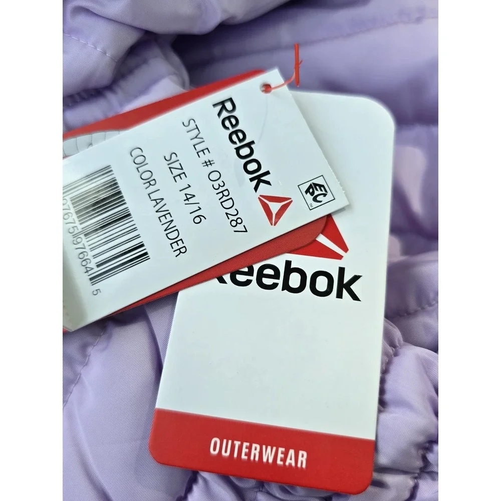 Reebok Reversible Puffer Jacket Girl's Lavender Faux Fur Winter Coat Sz‎ 14/16